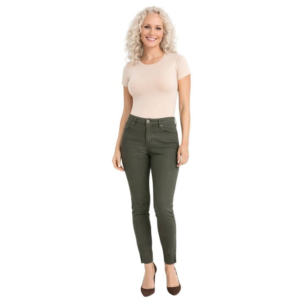 Florence Instasculpt Cropped 29 Stretch Denim Pants in Olive Green Ankle Zip